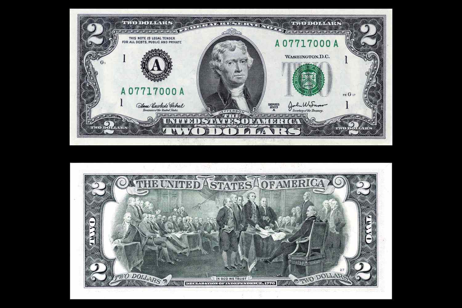 2 dollar bill front and back